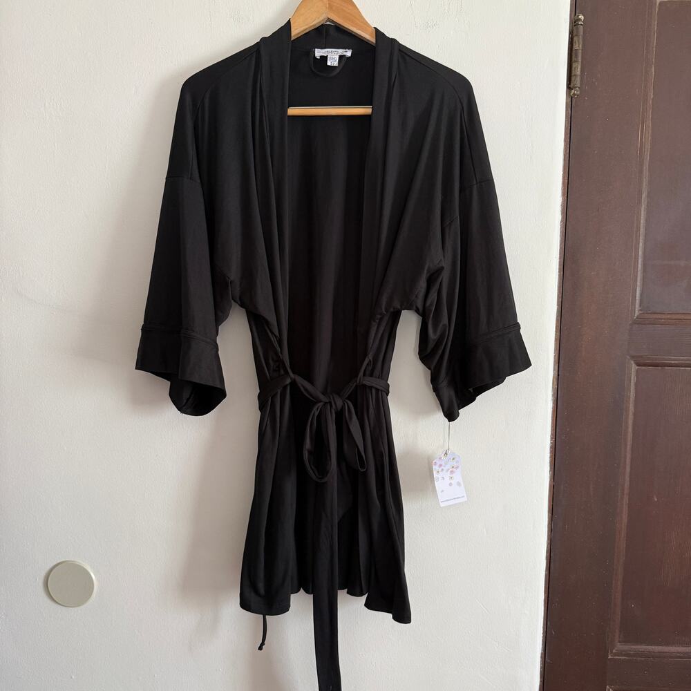 IN BLOOM by Jonquil Black Soft Jersey Short Kimono Style Robe Medium Large BNWT